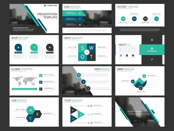 Business presentation infographic elements template set, annual report corporate horizontal Business presentation infographic elements template set, annual report corporate horizontal brochure design template powerpoint template stock illustrations