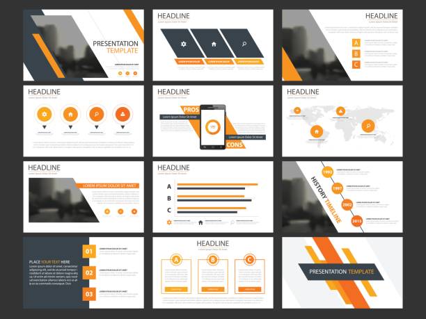 Business presentation infographic elements template set, annual report corporate horizontal Business presentation infographic elements template set, annual report corporate horizontal brochure design template powerpoint template stock illustrations