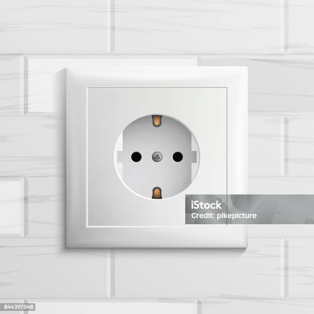 Panel Socket Texture Electric Socket Vector Plastic Standard Panel Brick Wall Realistic ...