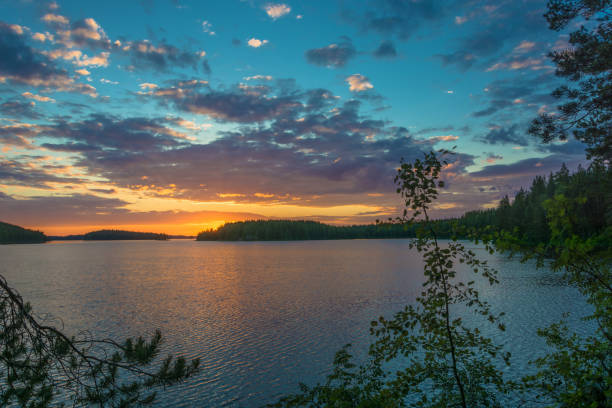 istock Beautiful sunset on a lake in Karelia. 844397994