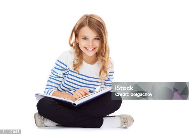 Girl Reading Book Stock Photo - Download Image Now - Child, White Background, Reading