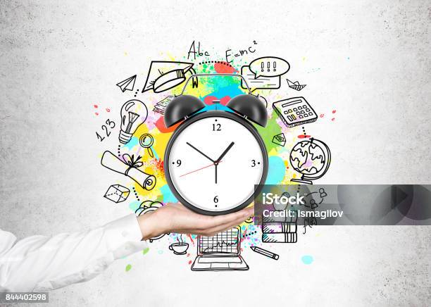 Man S Hand And A Time Management Scheme Stock Photo - Download Image Now - Time, Manager, Adult