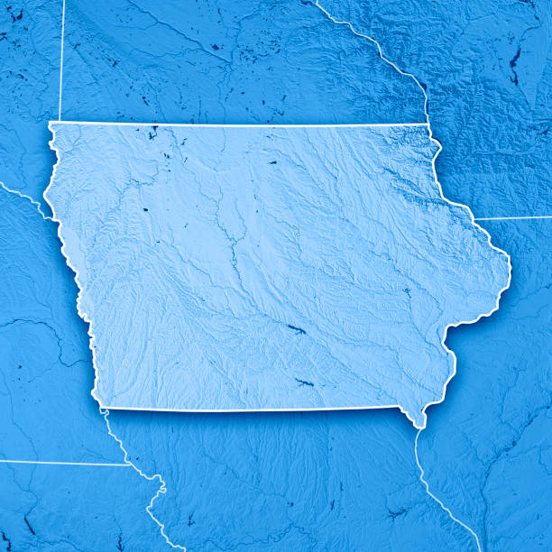 istock Iowa State USA 3D Render Topographic Map Blue Border 844406590