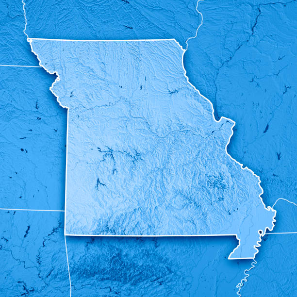 istock Missouri State USA 3D Render Topographic Map Blue Border 844409784