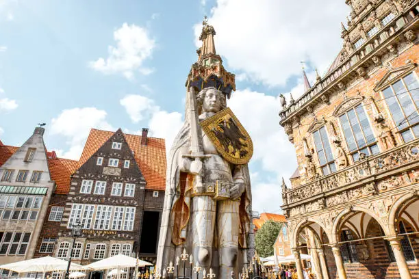 Statue of Roland on the market square in Bremen city, Germany
