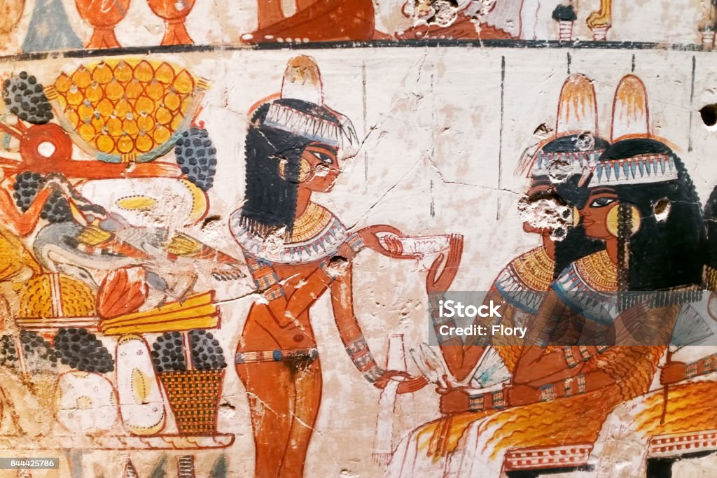 Copy of ancient Egyptian illustration and hieroglyphs Copy of ancient Egyptian illustration and hieroglyphs engraved and painted on a old stone Egypt Stock Photo