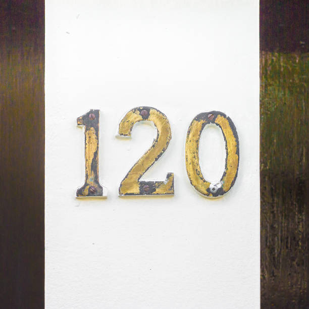 number 120 Brass house number one hundred and twenty. Separate weathered lettering. hook of holland stock pictures, royalty-free photos & images