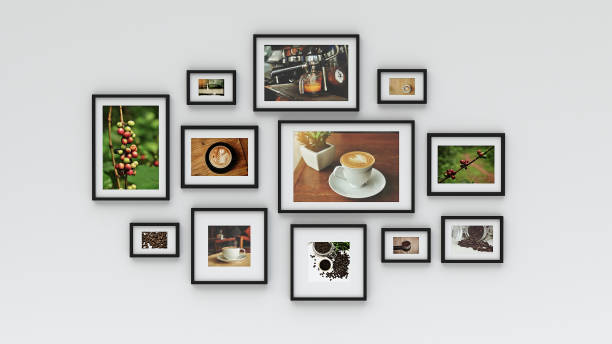 Photo frame on wall - coffee picture(3d rendering) stock photo