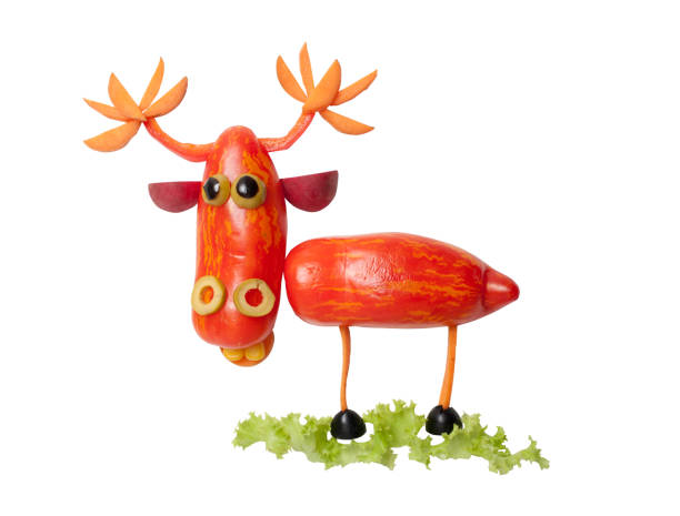 istock Funny deer made with vegetables on white background 844432364
