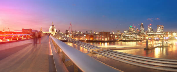 istock Panoramic view with Millenium bridge and St Paul at sunset in London 844437732