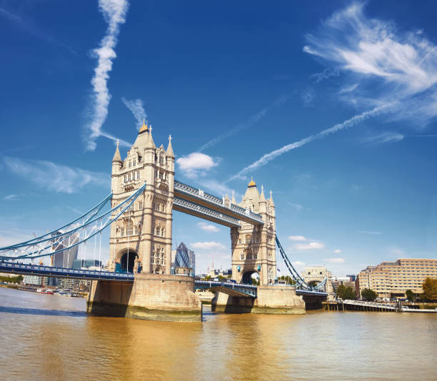 istock Tower Bridge on a bright sunny day in London, panorama 844437744