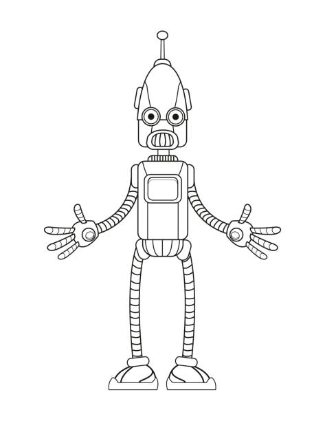 ilustraciones, im�ágenes clip art, dibujos animados e iconos de stock de línea delgada divertido robot tecnología - robot manga style cute characters