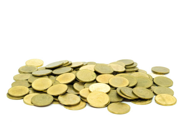istock Coins golden isolated on white background and selective focus 844447760
