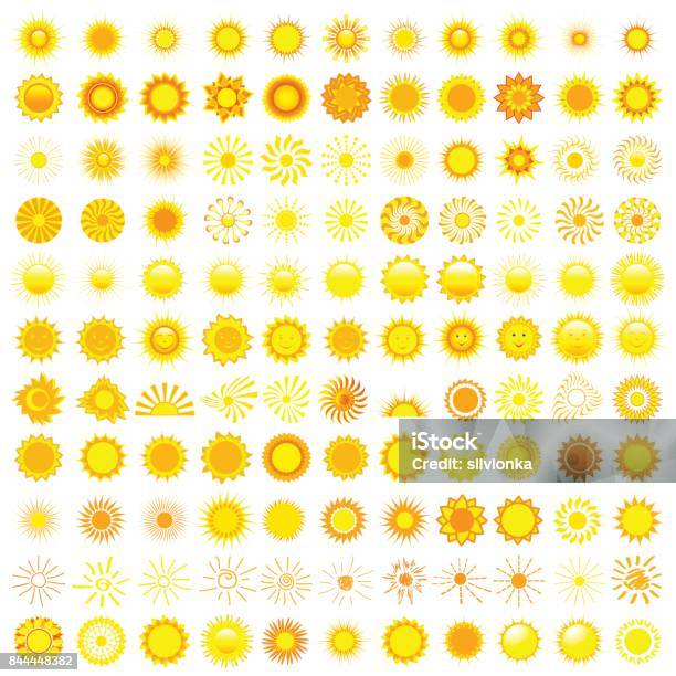 Big Set Of Different Sun Over White Stock Illustration - Download Image Now - Sun, Simplicity, Vector