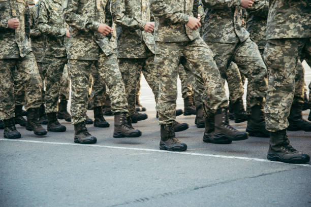 istock Military boots army walk the parade ground 844456158