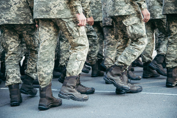 istock Military boots army walk the parade ground 844458852