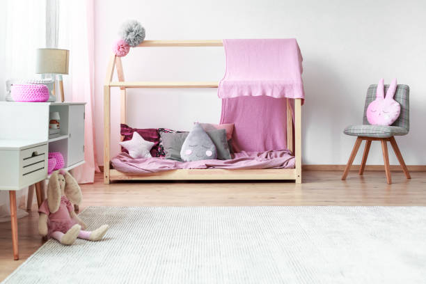 istock Grey and pink girls bedroom 844458892