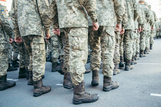 istock Military boots army walk the parade ground 844459696