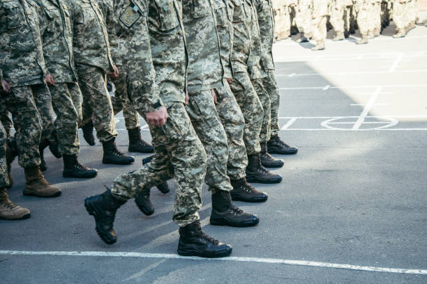 istock Military boots army walk the parade ground 844460246