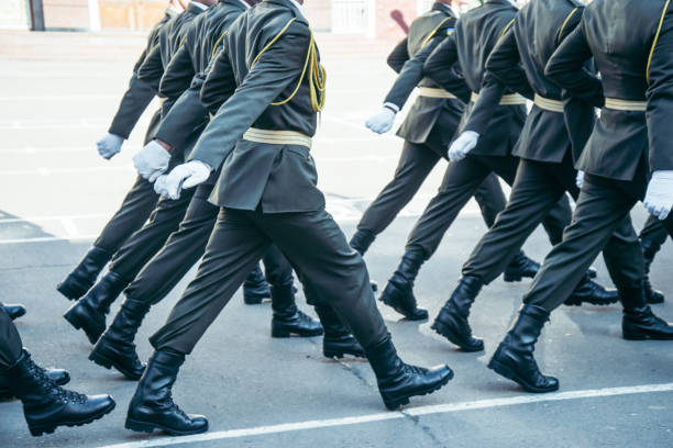 istock Military boots army walk the parade ground 844463718
