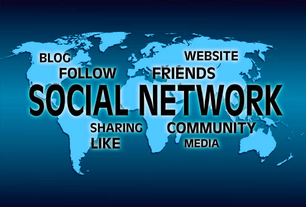 istock illustraion with world map and inscription social network 844472358