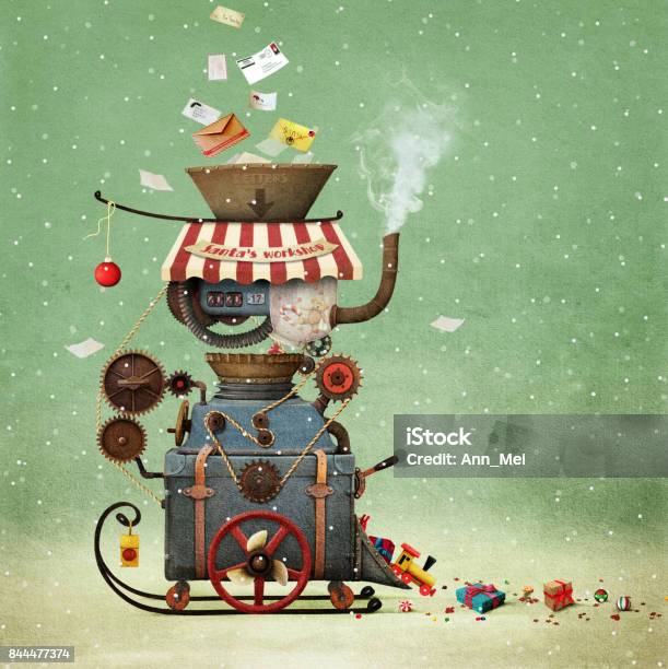 Santas Workshop Stock Illustration - Download Image Now - Christmas, Workshop, Santa Claus