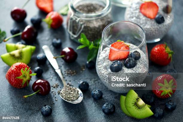 Chia Pudding With Berries Healthy Breakfast Vitamin Snack Diet And Healthy Eating Stock Photo - Download Image Now