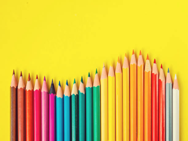 istock Colored pencil on yellow paper background for drawing color circle 844477494