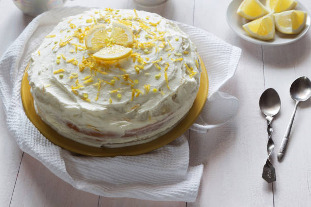 istock Lemon cream sponge cake with zest 844478296