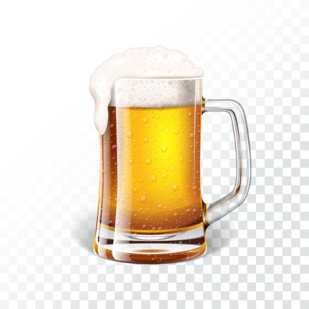 벡터 그림에 투명 한 배경 맥주잔에 신선한 라 거 맥주와 함께. - beer glass stock illustrations