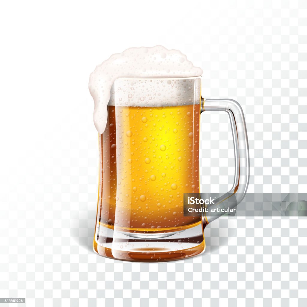 Vector illustration with fresh lager beer in a beer mug on transparent background. Beer - Alcohol stock vector