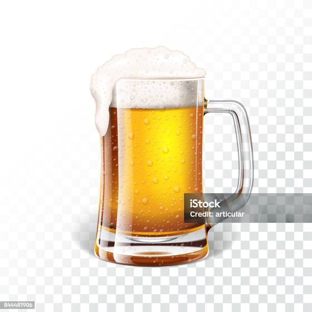 Vector Illustration With Fresh Lager Beer In A Beer Mug On Transparent Background Stock Illustration - Download Image Now