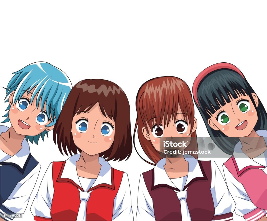 group anime girl manga group anime girl manga vector illustration eps 10 Manga Style stock vector