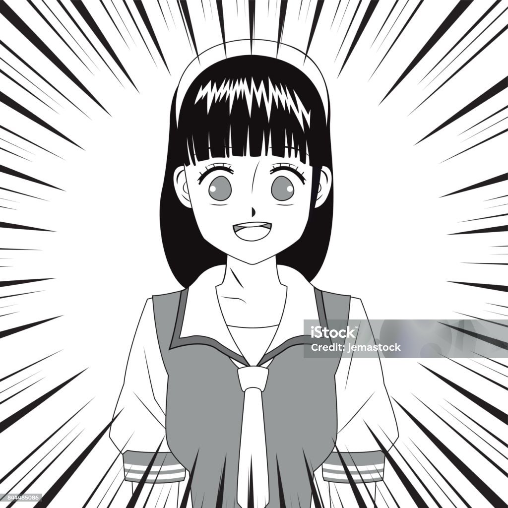 Anime Cô Gái Nhật Bản Nhân Vật Đen Trắng Hình minh họa Sẵn có ...