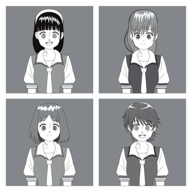  Grupo, anime, niña, manga Colección de ilustraciones