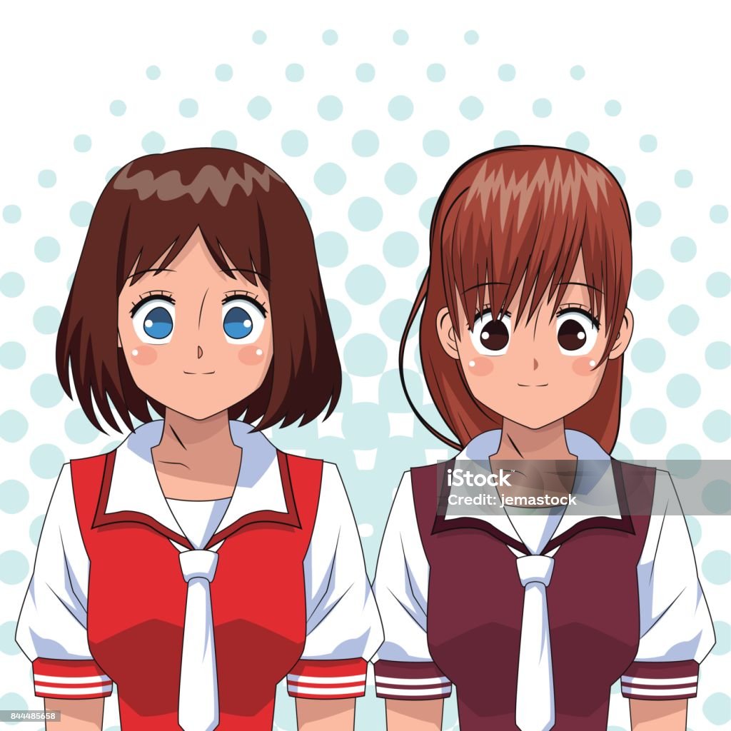 Ilustración de Chicas Anime Uniforme Colegio Japonés y más Vectores Libres  de Derechos de Estilo manga - Estilo manga, Adolescente, Alegre - iStock