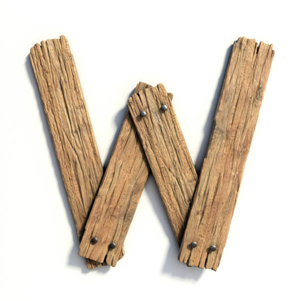 istock Wood font, plank font letter W 844488850