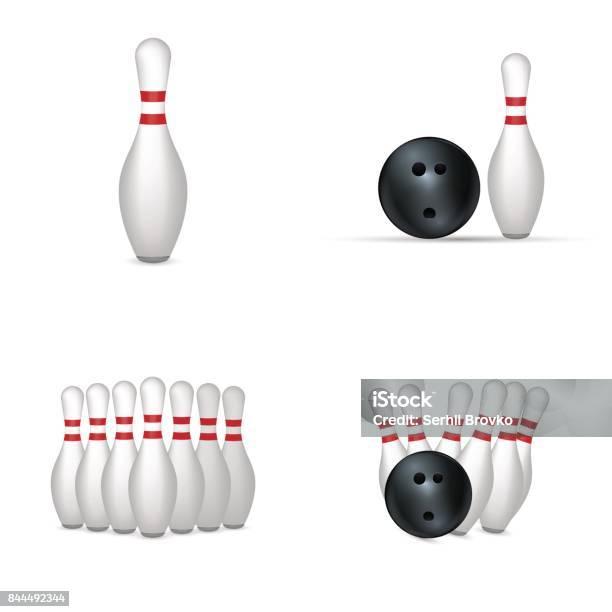 Bowling Set Isolated On White Background Stock Illustration - Download Image Now - Bowling Pin, Beauty, Blue