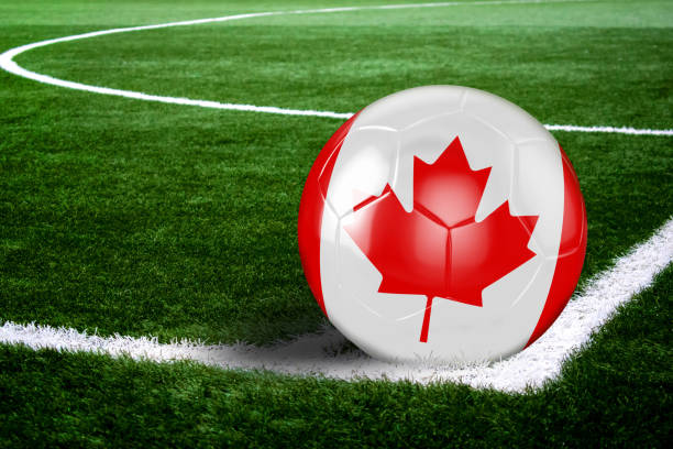 istock Canada Soccer Ball on Field at Night 844493318
