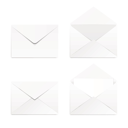 Set of blank 3d envelopes mockup. Collection realistic envelopes template. Isolated on background. Vector illustration