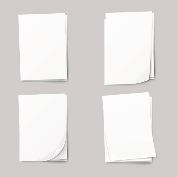Stack of blank papers set. Realistic Collection white sheet of paper. Stack of blank papers set. Realistic Collection white sheet of paper. isolated on background. 3d Vector illustration. newspaper pile stock illustrations