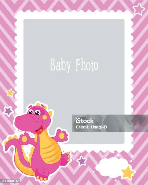 Photo Frame Design For Kids With Dinosaur Decorative Template For Baby Vector Illustration Birthday Children Stock Illustration - Download Image Now