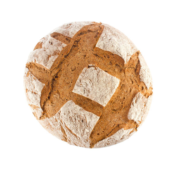 istock Freshly baked domestic rye bread with bran, top view 844511612