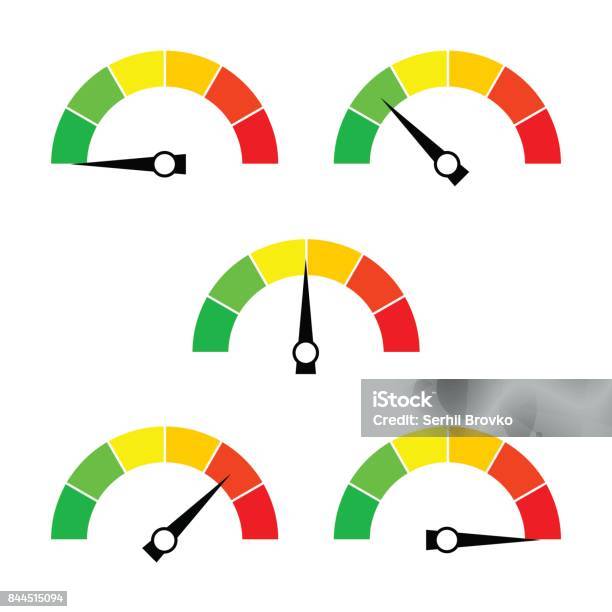 Vetores de Ícone Do Velocímetro Ou Sinal Com A Seta Coleção De Colorido Infográfico Avaliar O Elemento e mais imagens de Risco