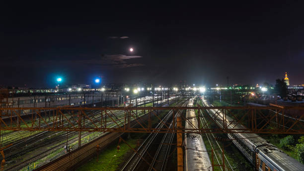 istock night movement of trains on a railway junction in moon light 844515314