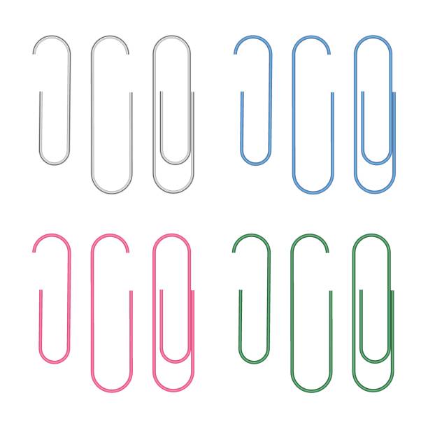 Set of vector realistic paperclips isolated on white background Set of vector realistic paperclips isolated on white background paper clip stock illustrations