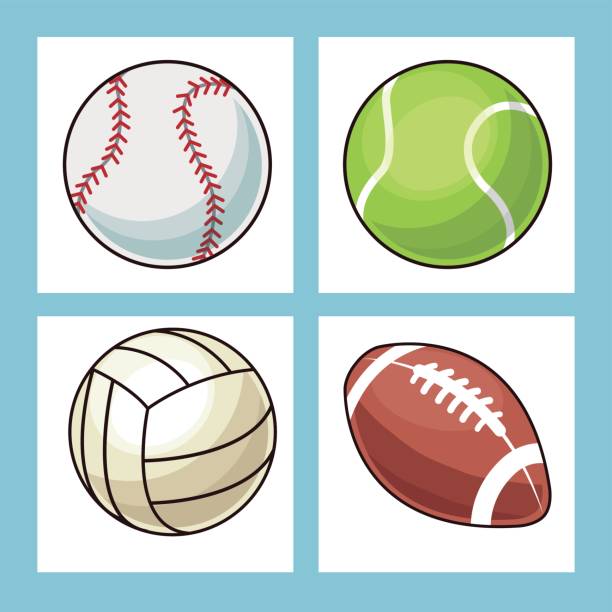 ilustrações, clipart, desenhos animados e ícones de bolas de coleção ícones do esporte - tennis ball american football football