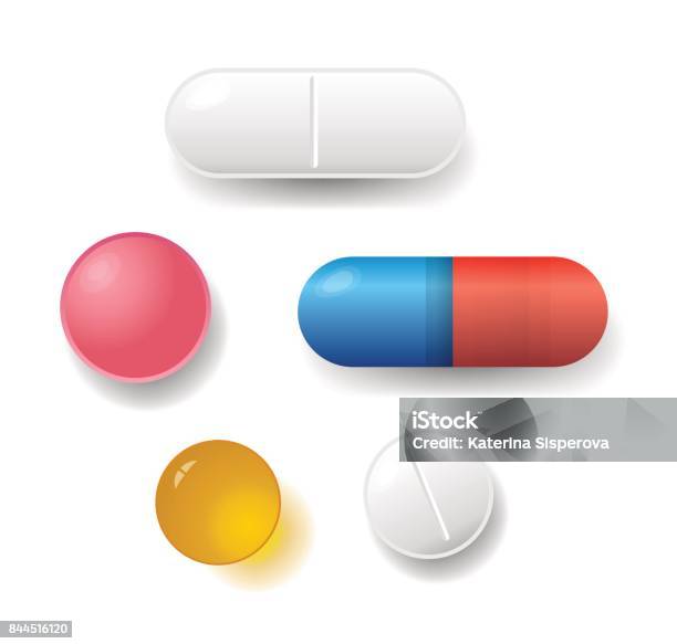 Set Of Vector Pills Tablets And Capsule Isolated On White Background Stock Illustration - Download Image Now