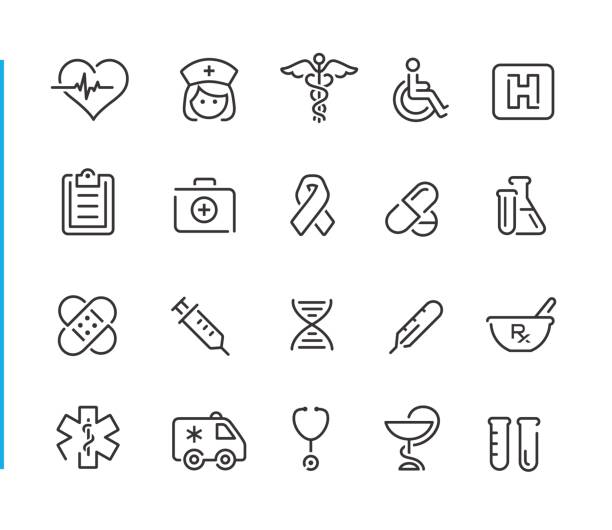 illustrazioni stock, clip art, cartoni animati e icone di tendenza di set di icone mediche // serie blue line - salute immagine