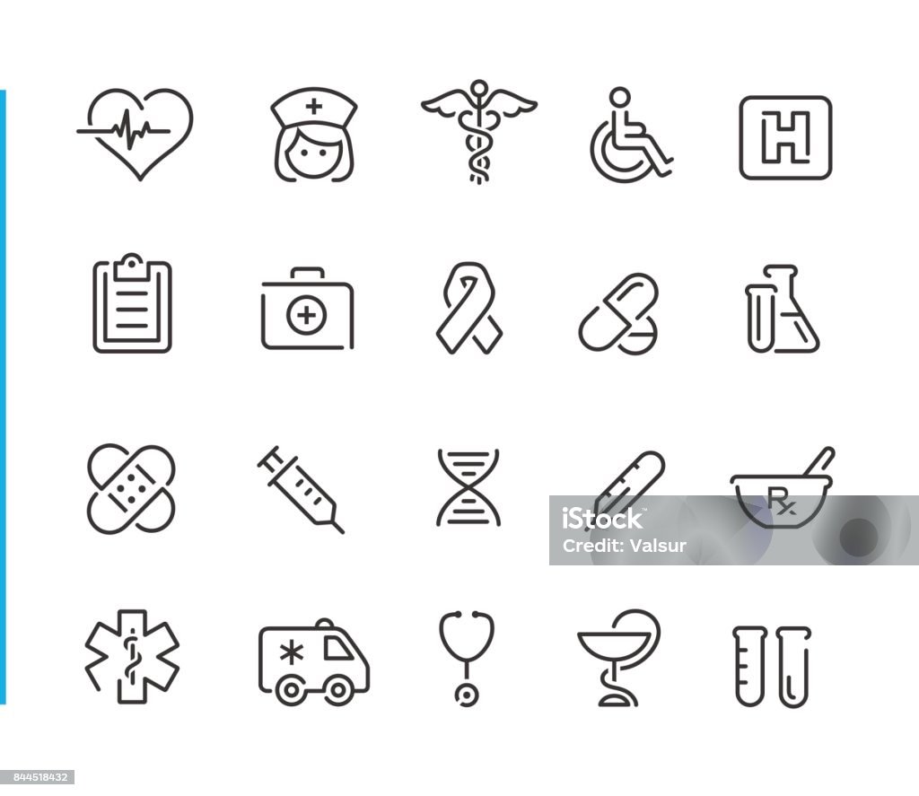 Medical Icon Set // Blue Line Series Line medical icons for your digital or print projects. Healthcare And Medicine stock vector